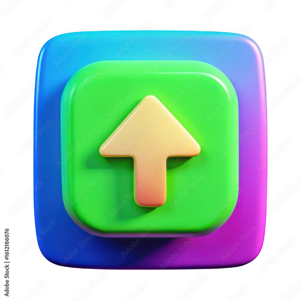 Poster 3d up arrow icon with gradient layers isolated on transparent background