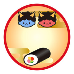 Fototapeta premium 節分のイラスト素材（鬼、恵方巻）
