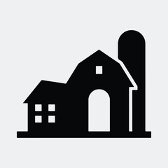 Silhouette barn and silo simple countryside farmland icon vector illustration