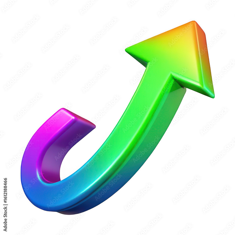 Poster 3d rainbow arrow pointing up isolated on transparent background