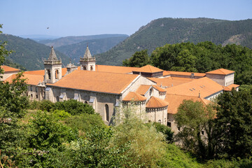 Obraz premium Historic Santo Estevo de Ribas de Sil Monastery with Baroque façade and Renaissance art, now a luxury Parador hotel in Ribeira Sacra, Ourense, Galicia, Spain.