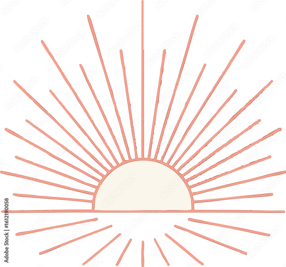 Aufkleber flat vector sunray burst in minimal lines and peach-rose color fade