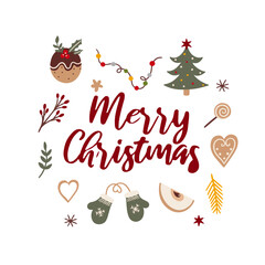 Vector New Year frame with festive elements. Holiday background.