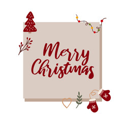 Vector New Year frame with festive elements. Holiday background.