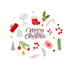 Vector New Year frame with festive elements. Holiday background.