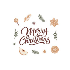 Vector New Year frame with festive elements. Holiday background.