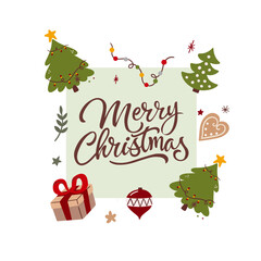 Vector New Year frame with festive elements. Holiday background.