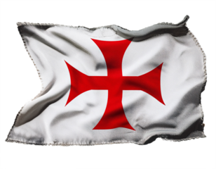 Iconic Templar Knights cross flag waving with textured fabric detail, historical symbol of faith