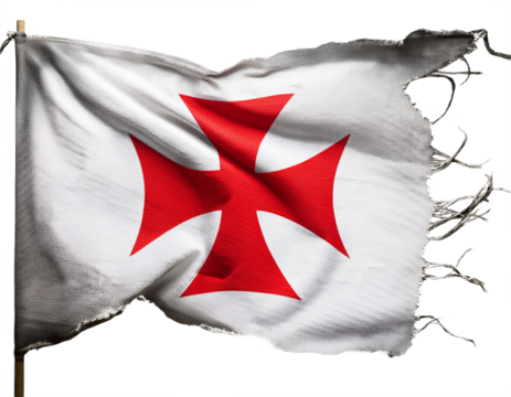 Tattered Templar Cross Flag Waving Symbolizing History, Faith, and Resilience