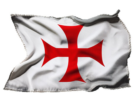 Iconic Templar Knights cross flag waving with textured fabric detail, historical symbol of faith