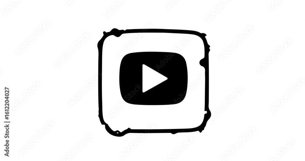 Poster social network icon hand drawn youtube play button vector icon illustration for video sharing and so