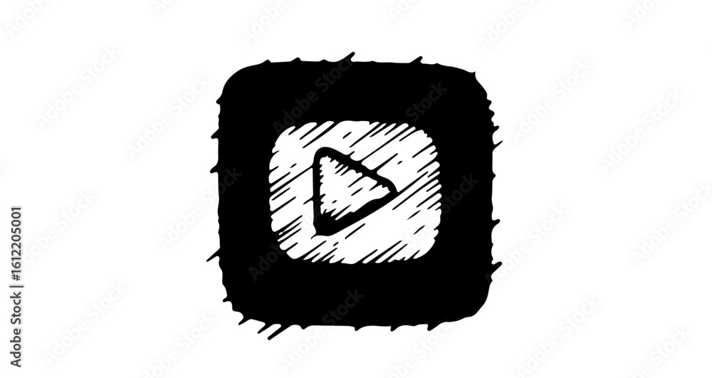 Poster social network icon hand drawn play button icon vector illustration for video media player interface
