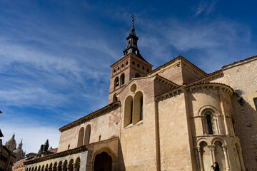Historic Architecture in Segovia, Spain Against a Blue Sky
