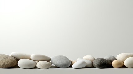 Smooth stones line a neutral background