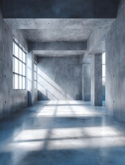 empty concrete open space interior with sunlight, industrial style modern interior design background.