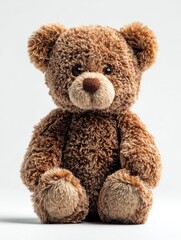 Obraz premium Adorable cozy brown teddy bear with dark eyes, perfect for capturing warmth and comfort. This cozy teddy bear can be the ideal subject in your imagery, offering charming appeal and ample copy space.