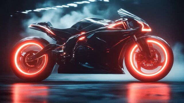 Neon Motorcycle Night Studio Shot.