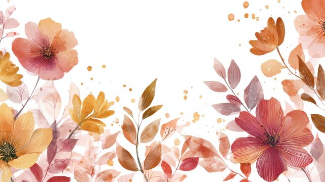 Autumn flower watercolor art background vector. Wallpaper design with floral paint brush line art. leaves and flowers nature design for cover, wall art, invitation, fabric, poster, canvas print., no