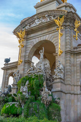 Obraz premium Golden horses and gargoyles in the Citadel Park in Barcelona, Catalonia, Spain