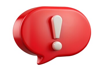 3d red speech bubble with white exclamation mark