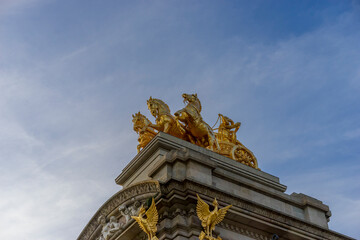Golden horses and gargoyles in the Citadel Park in Barcelona, Catalonia, Spain