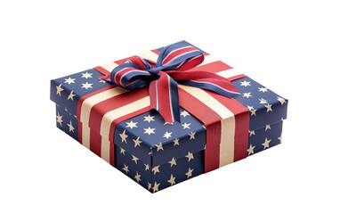 Product style photo of a Presidents Day gift box with patriotic colors and themed decoration isolated on transparent background PNG