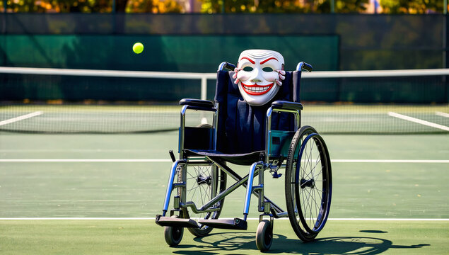 Wheelchair with Mask on Tennis Court - Powered by Adobe