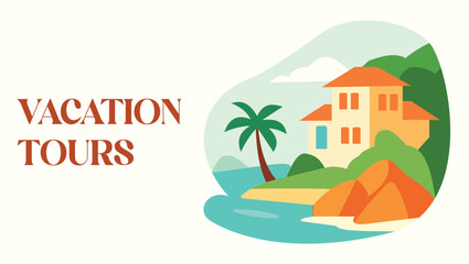 Vacation Tours Coastal Villa Illustration with Palm Trees