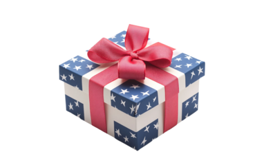 Creative flat lay of festive gift box designed for celebrating Presidents Day event isolated on transparent background PNG