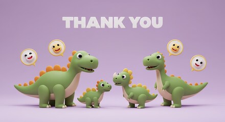 Fototapeta premium Cartoon dinosaurs thank you illustration