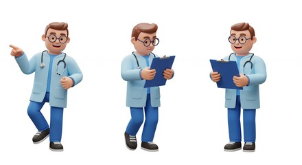 Cartoon doctor character poses illustration