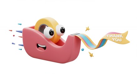 Fototapeta premium Cartoon tape dispenser with colorful tape