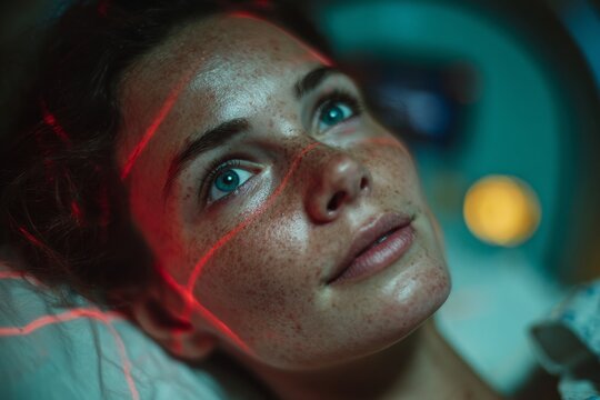 A woman lies in a CT scanner. Generative AI