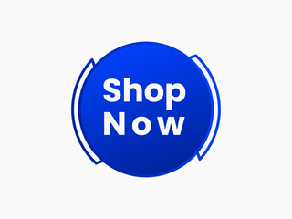 Bright blue circular shop now button with white text and subtle outline isolated on white background