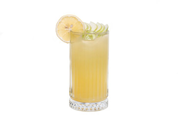 Lemonade in crystal glass on white background - Fresh homemade lemonade in clear crystal cup -...