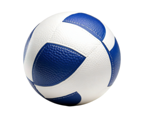 Photo of a classic blue and white soccer ball with textured panels, ready for a game, isolated on a clean transparent background