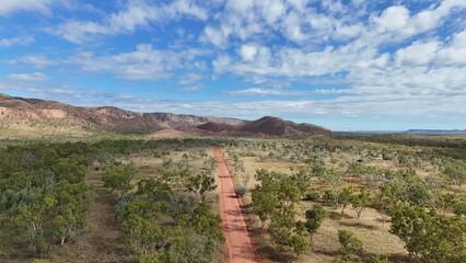 Aerial drone view of Outback roads close to Kununurra in Western Australia