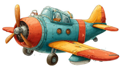 Obraz premium Artistic vector image of a whimsical children's airplane, drawn with a combination of cartoon charm and professional sharpness. The plane is presented in a hovering form, which gives it visual lightne