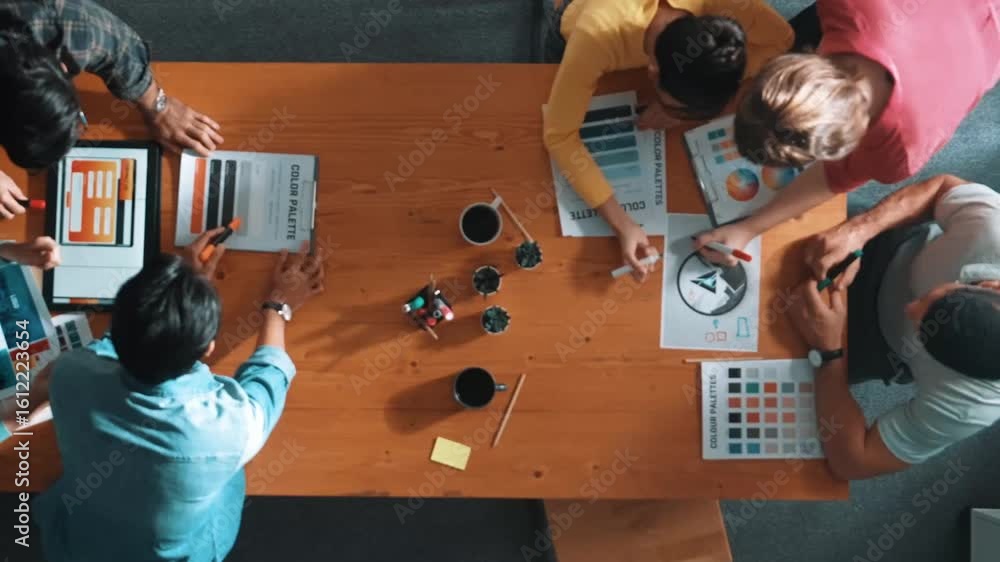 Poster time lapse of business team working together to choosing color from color palette. project manager p