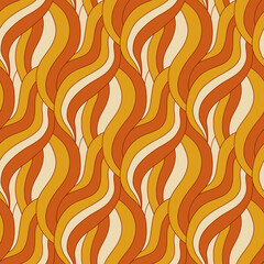 Seamless pattern 70s Groovy Retro Waves. retro pattern with wavy, flowing lines in warm orange, yellow, and cream tones. Groovy 70s vibe, perfect for vintage-inspired designs.