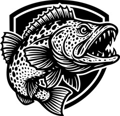 Lingcod Vector Illustration with Shield &ndash; Fierce Stylized Ocean Predator Artwork