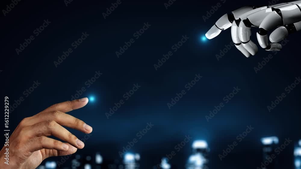 Poster futuristic robot artificial intelligence enlightening ai technology development and machine learning
