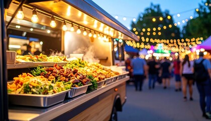 Street food vendor offering delicious cuisine at night market setting.