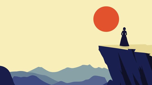 Silhouette of Lady Overlooking Mountain Landscape Animation