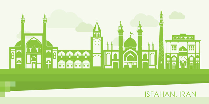 Green Skyline panorama of city of Isfahan, Iran  - vector illustration