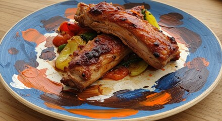 Delicious BBQ ribs with colorful vegetables