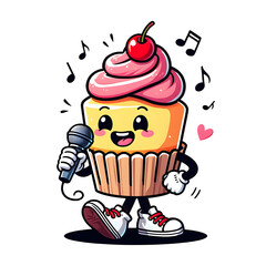 Vector illustration of ice cream cone with cake and sweet dessert elements