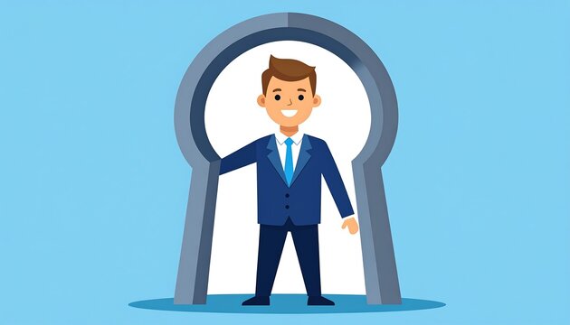 Businessman through keyhole, a cartoon image - Powered by Adobe