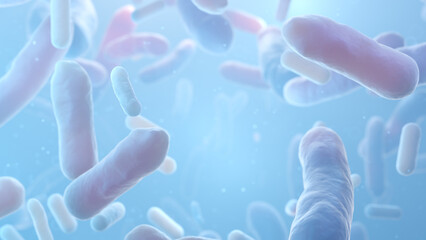 bacterium Lactobacillus under microscope, probiotic Lactobacillus, Lactobacillus acidophilus, 3d rendering of Beneficial Microorganisms