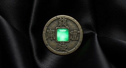 Antique coin, glowing gem